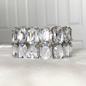 Rhinestone Silver Chunky Statement Bracelet stretch New NWT